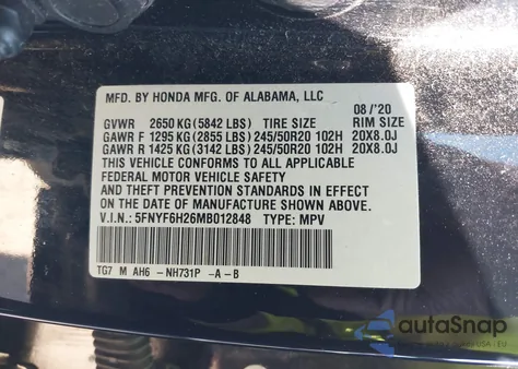 2021 Honda Pilot Awd Special Edition from USA, damaged, VIN 5FNYF6H26MB012848